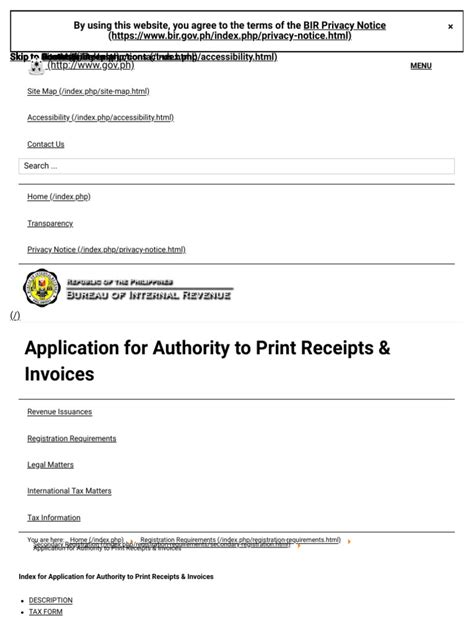 Application for Authority to Print Receipts & Invoices.